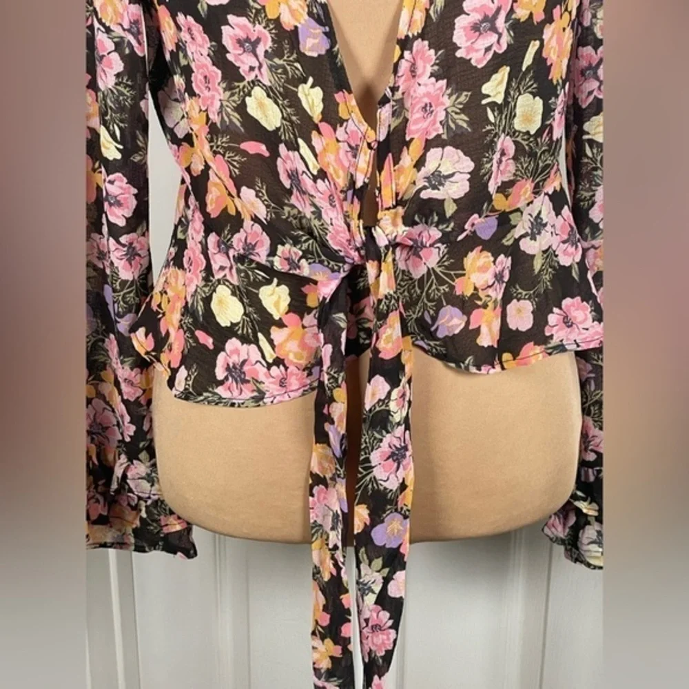 Free‎ People Maybel Blouse Top Black Combo Sz XS